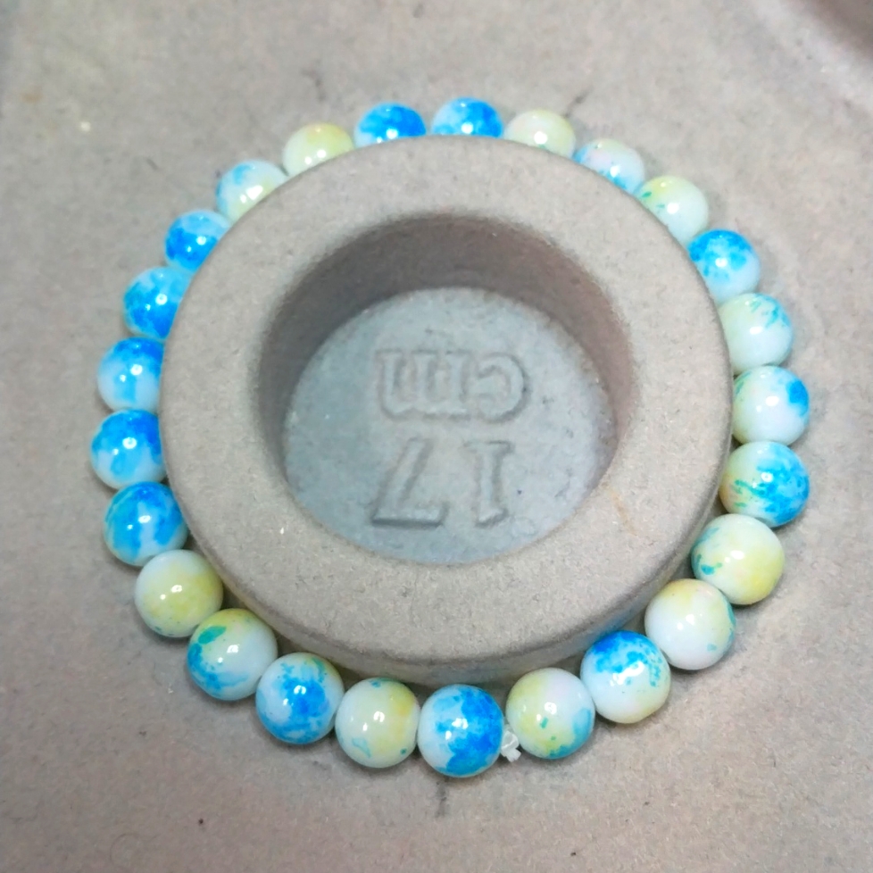 8mm Blue, Yellow, White Glass Beads Bracelet